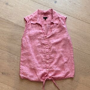 Talbots Pink Sleeveless Linen-Blend Button Front Tie Hem Cami